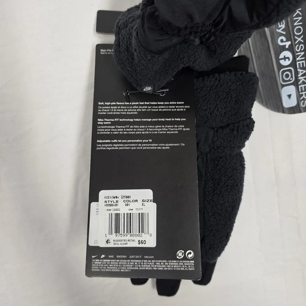 Nike High-Pile Fleece Gloves Black HM8968 081 Unisex Size XLarge